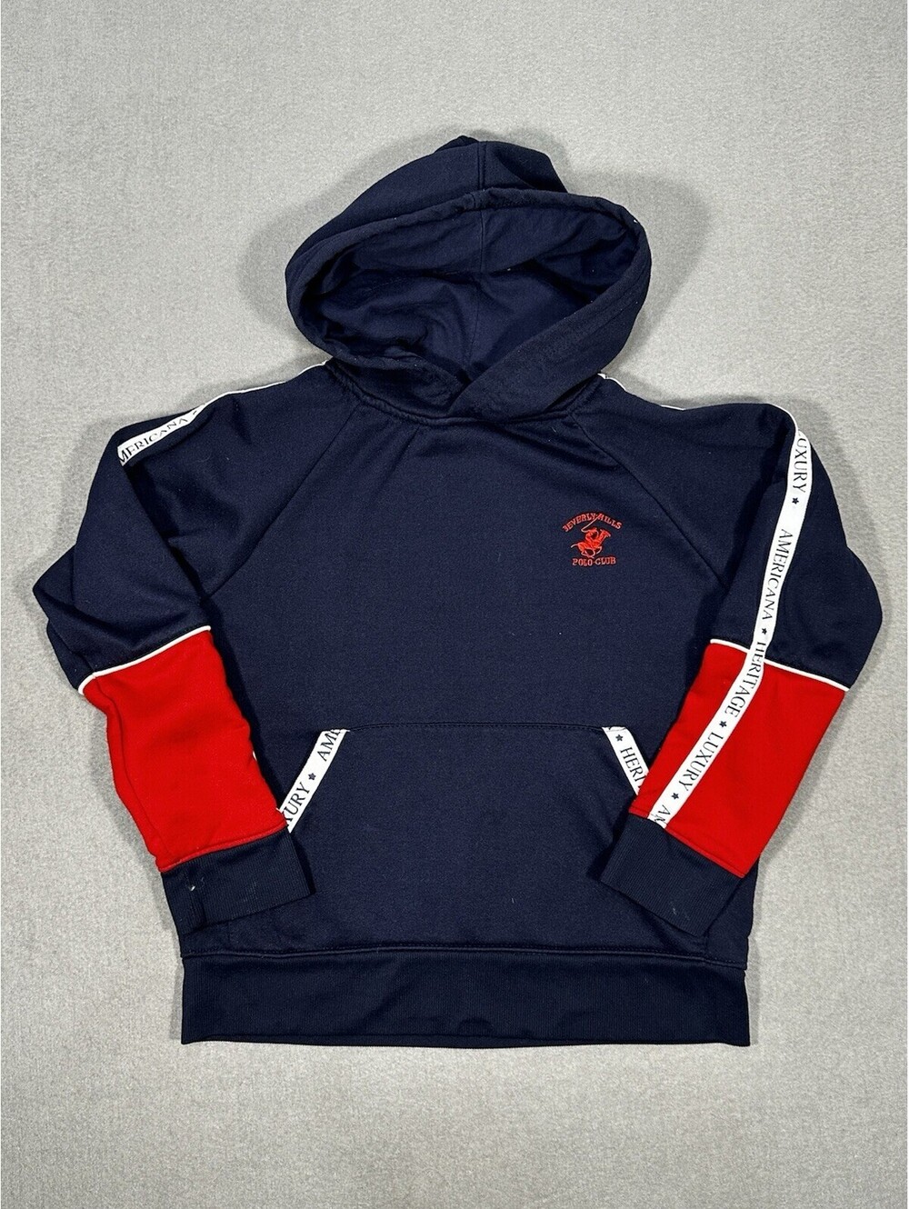 Beverly Hills Polo Club Youth Hoodie M 10-12 Navy Red Pullover Sweatshirt